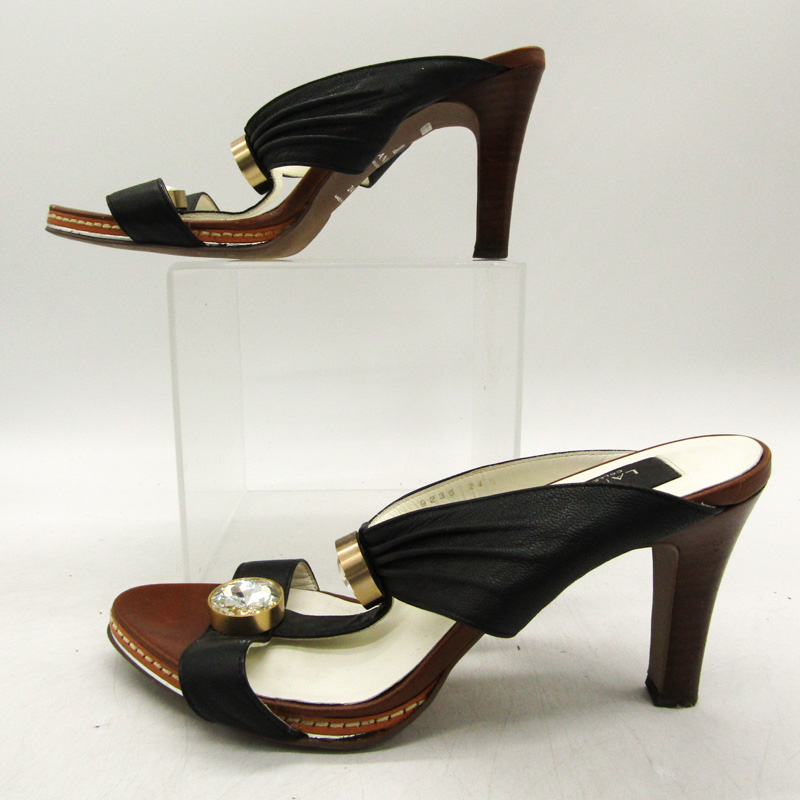 ランバン サンダル ハイヒール ブランド 靴 日本製 黒 レディース 24.5  