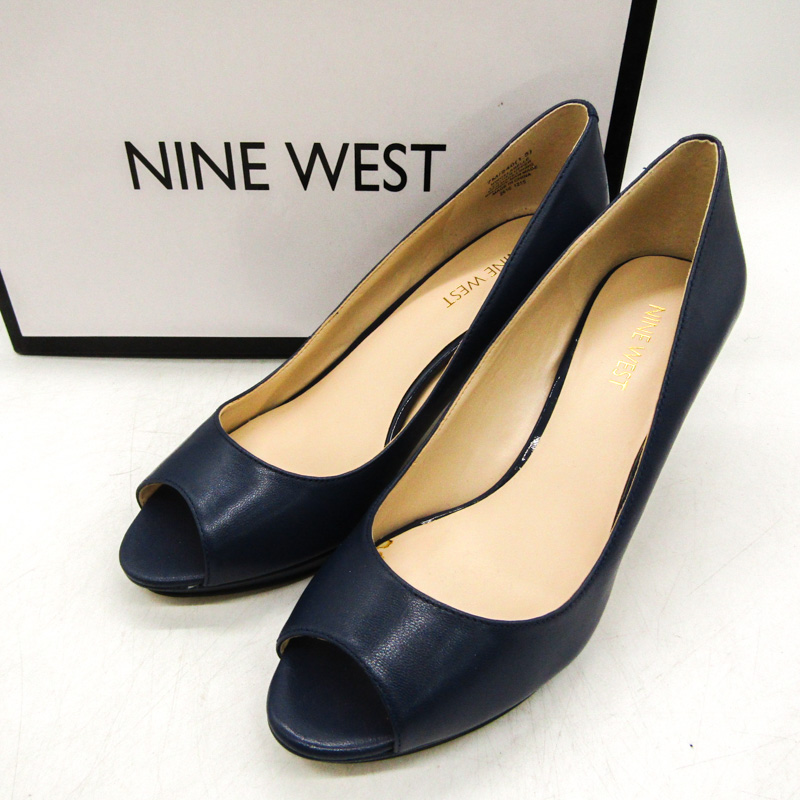 ナインウエスト パンプス オープントゥ ハイヒール 本革 レザー ブランド シューズ 靴 レディース 24サイズ ブルー NINE WEST 【中古】