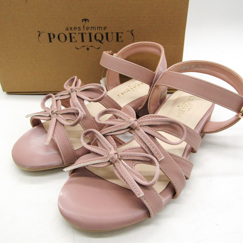【新品】axes femme POETIQUE 厚底サンダル ピンクバラ刺繍 S 新品】axes femme POETIQUE 厚底サンダル ピンクバラ刺繍 S