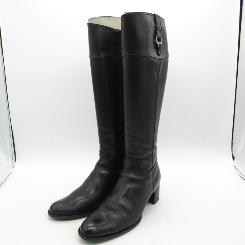 ブラックレザー ロングブーツ サイドファスナー付き 美品 美品】pitti