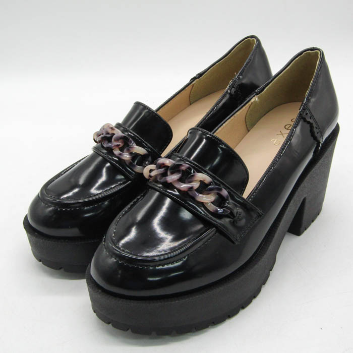 黒のプラットフォームローファー M ハートビジュー