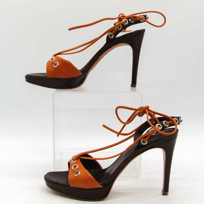 セルジオロッシ レザー ビジュー ロゴ リボン レースアップ