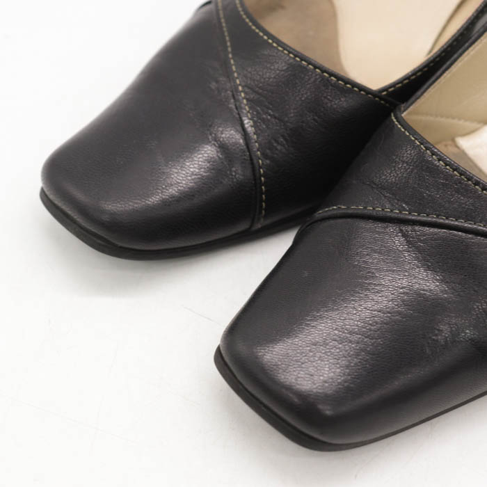 極美品 HIMIKO 卑弥呼 スクエアトゥ パンプス 本革 黒 レザー 本