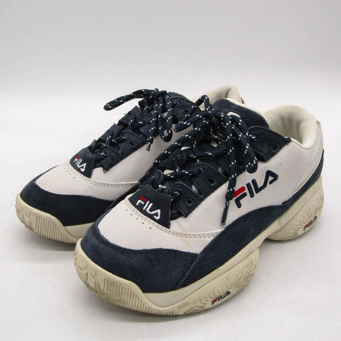 フィラ FILA×FOLDER コラボスニーカー ローカット 厚底 シューズ 靴 白 レディース 25サイズ ホワイト×ネイビー FILA 【中古】｜ FILA｜店舗買取｜シューズ＞スニーカー｜USEDのアパレル通販サイト - SMASELL（スマセル）