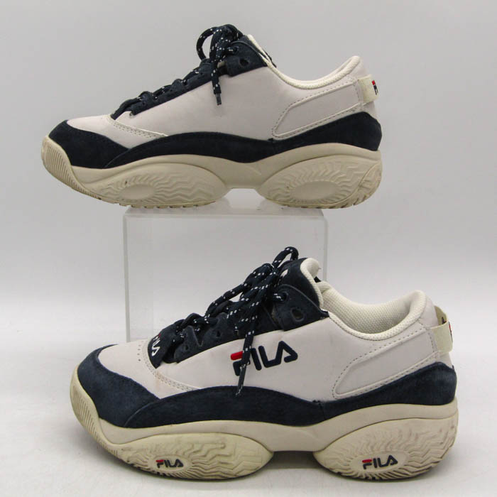 フィラ FILA×FOLDER コラボスニーカー ローカット 厚底 シューズ 靴 白 レディース 25サイズ ホワイト×ネイビー FILA 【中古】｜ FILA｜店舗買取｜シューズ＞スニーカー｜USEDのアパレル通販サイト - SMASELL（スマセル）