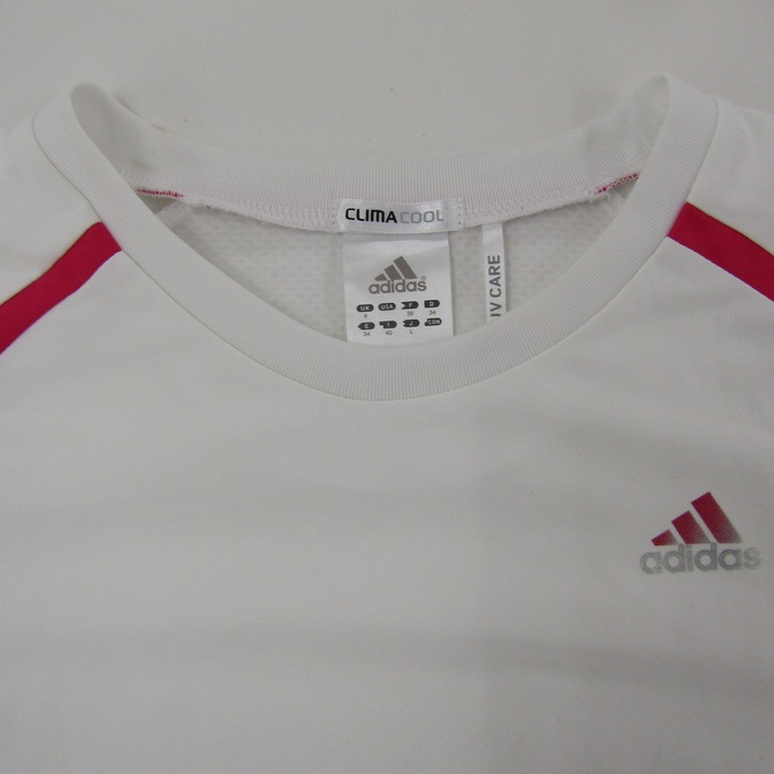 アディダス 半袖Ｔシャツ トップス クライマクール UVケア スポーツウエア レディース Lサイズ 白×ピンク adidas 【中古】｜adidas ｜店舗買取｜トップス＞Tシャツ/カットソー｜USEDのアパレル通販サイト - SMASELL（スマセル）