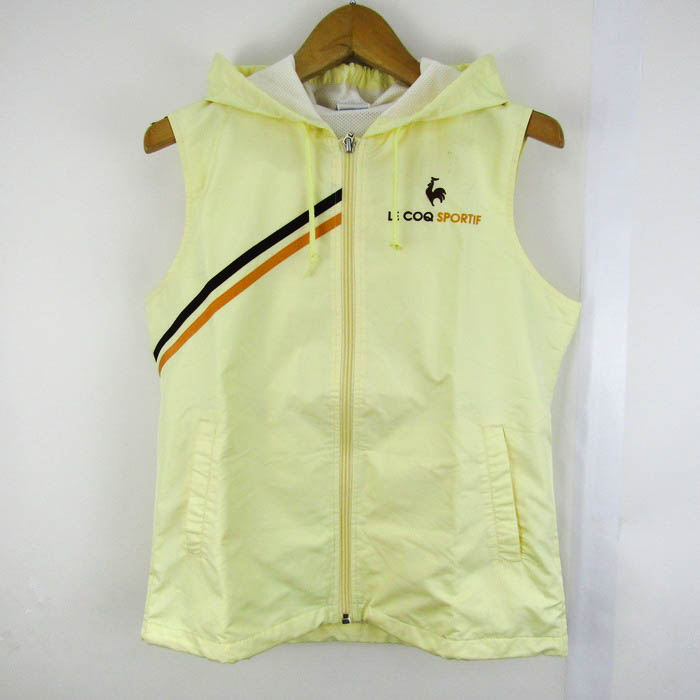 LE COQ SPORTIF フード付きベスト ホワイト フード付きホワイト/イエロー ベスト ルコック レディース ホワイト