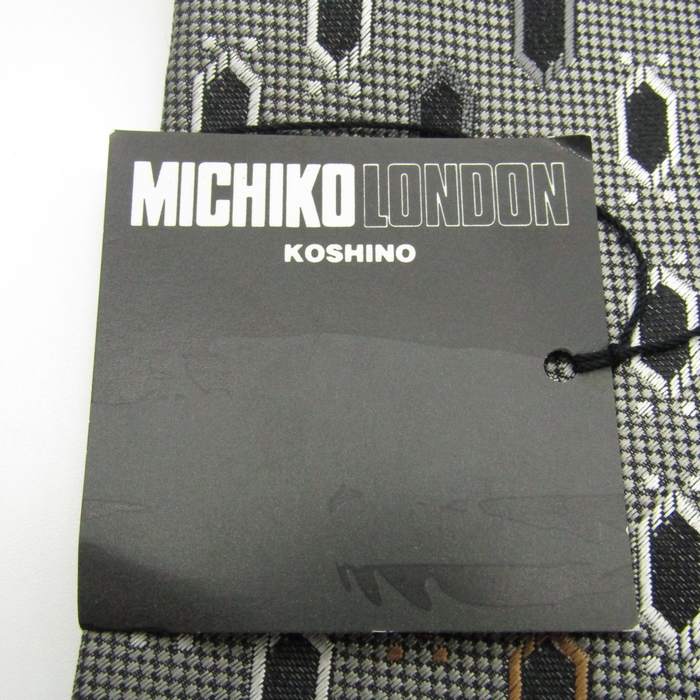 ミチコロンドンコシノ ブランド ネクタイ シルク 小紋柄 ドット柄 総柄 未使用タグ付 メンズ グレー MICHIKO LONDON KOSHINO  【中古】