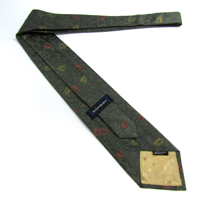 新品 希少カラー 抹茶グリーン Yves saint Laurent ネクタイ イヴ・サンローラン ブランド ネクタイ シルク ハート柄 総柄
