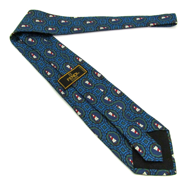 未使用 タグ付】フェンディ ネクタイ シルク ネイビー FFロゴ 小紋