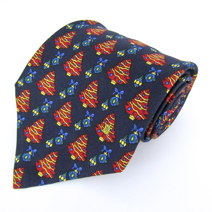 セリーヌ ブランドネクタイ マカダム クリスマス ツリー 総柄 シルク