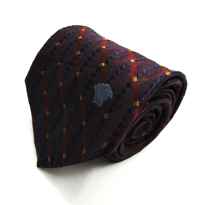 ヴェルサーチ ブランド ネクタイ メデューサ ストライプ柄 シルク