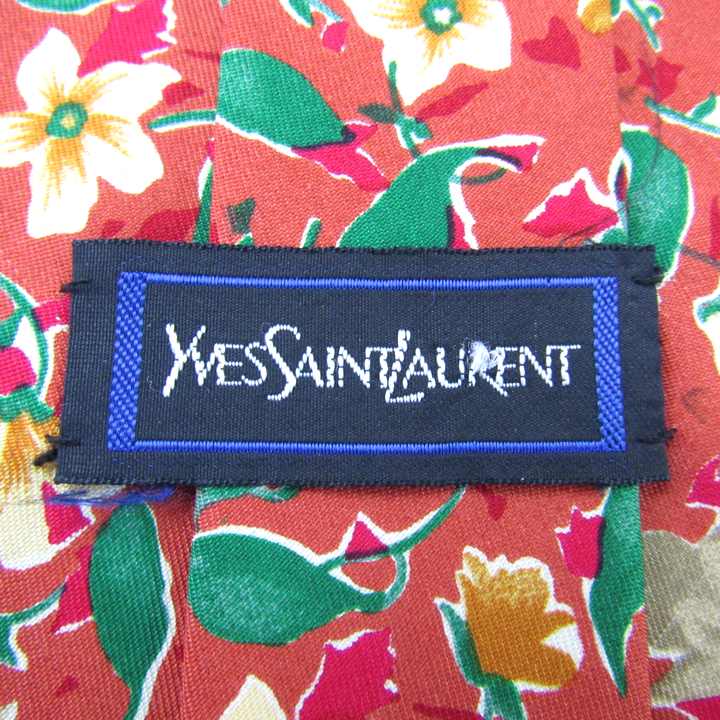 イヴ・サンローラン ブランド ネクタイ YSL 総柄 花柄 リーフ柄 シルク