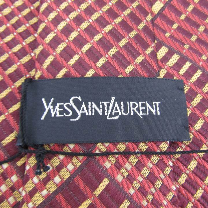 イヴ・サンローラン ブランド ネクタイ チェック柄 シルク 未使用タグ