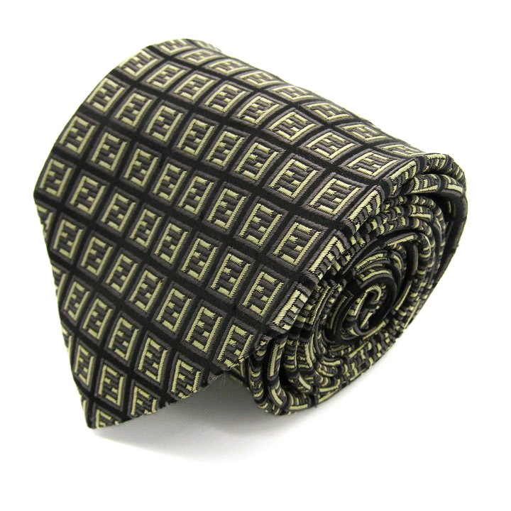 フェンディ ブランド ネクタイ ズッカ柄 格子柄 シルク混 イタリア製