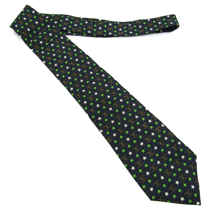シャネル ブランド ネクタイ ココマーク チェーン付 スター 星柄 小 シャネル ブランド ネクタイ ココマーク チェーン付 スター 星柄 小