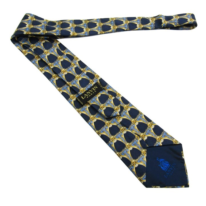 LANVIN ネクタイ ネイビー系 パターン柄 光沢 美品】LANVIN ランバン ネクタイ ネイビー 総柄 シルク - メルカリ