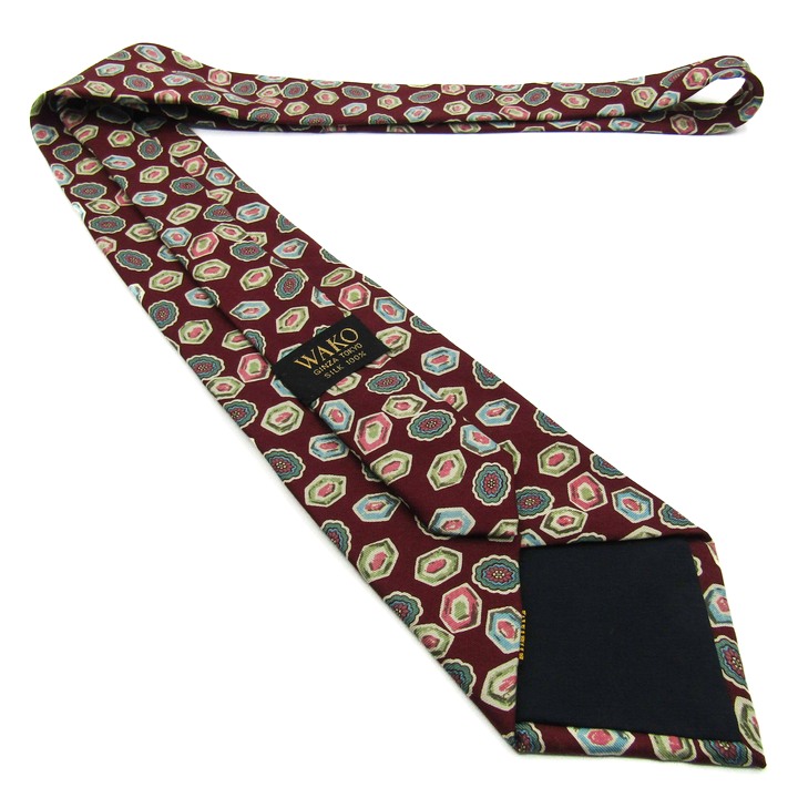 銀座和光 ブランド ネクタイ 小紋柄 シルク PO メンズ レッド wako