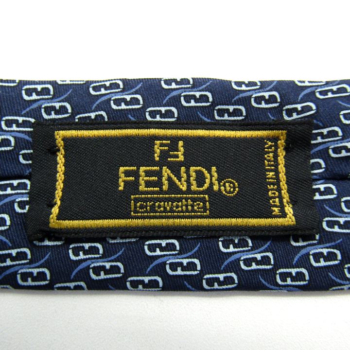 FENDIズッカ柄 ネクタイ 新品未使用 正規品 ネイビー フェンディ ブランド ネクタイ ズッカ柄 ロゴグラム シルク イタリア製