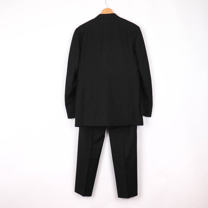 タケオキクチ セットアップ 上下セット スーツ ジャケット パンツ ストライプ カノニコ ウール メンズ 3サイズ ブラック TAKEO  KIKUCHI 【中古】