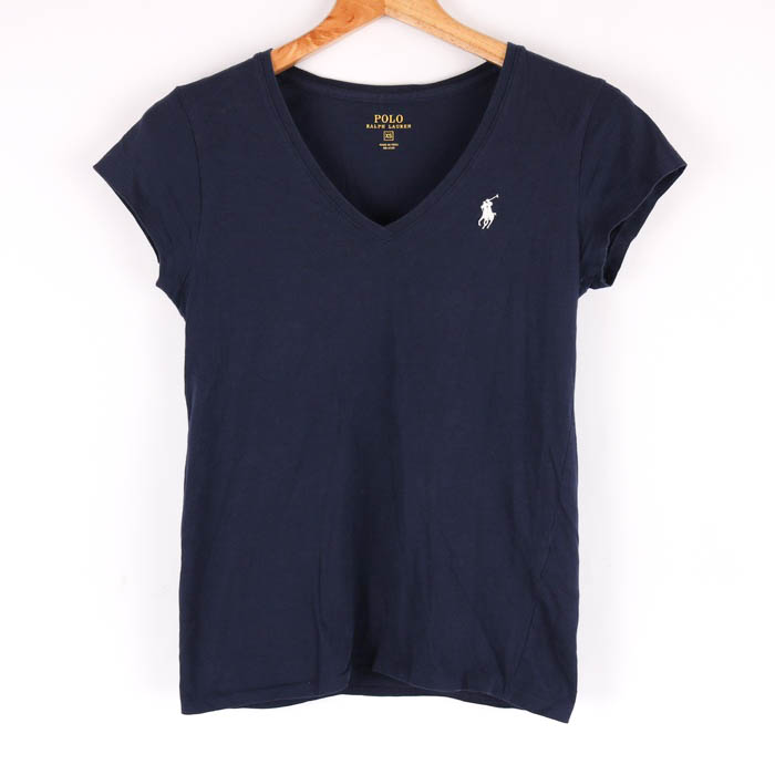 ポロ・ラルフローレン 半袖Ｔシャツ Vネック ポロマーク トップス シンプル コットン レディース XSサイズ ネイビー POLO RALPH  LAUREN 【中古】