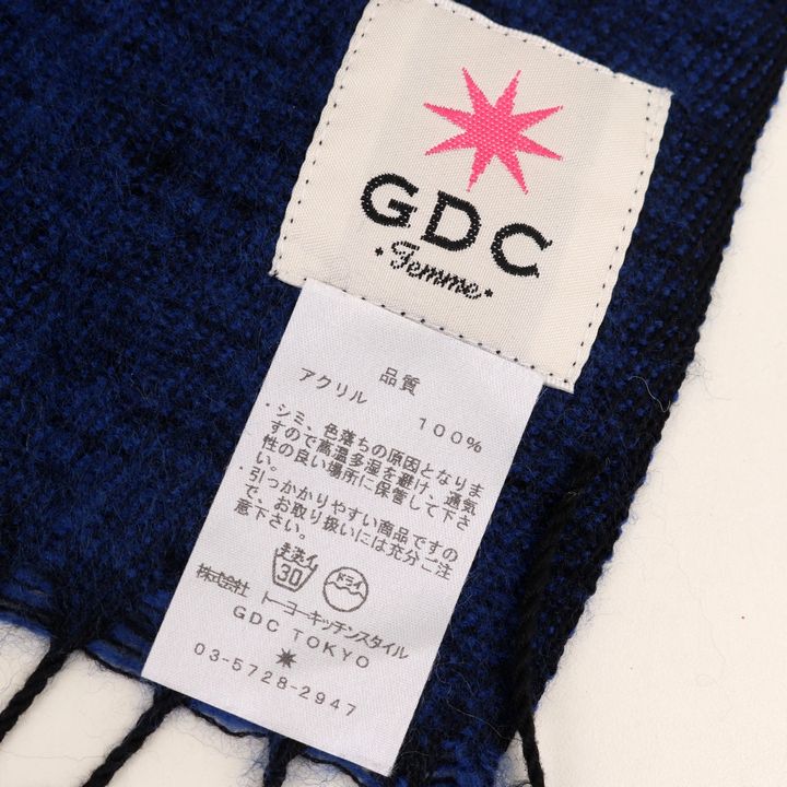 ジーディーシー ファム ストール フード付き ケープ 総柄 フリンジ ブランド 小物 レディース ネイビー GDC femme 【中古】