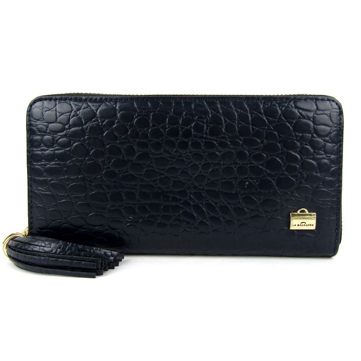 CROCODILE ブラックレザー ラウンドジップ 長財布 シルバー【新品】 CROCODILE ブラックレザー ラウンドジップ 長財布 シルバー