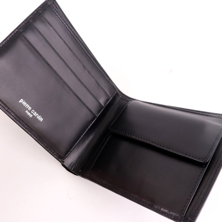 ピエールカルダン 二つ折り財布 未使用 小銭入れあり ブランド ウォレット 黒 メンズ ブラック Pierre Cardin 【中古】