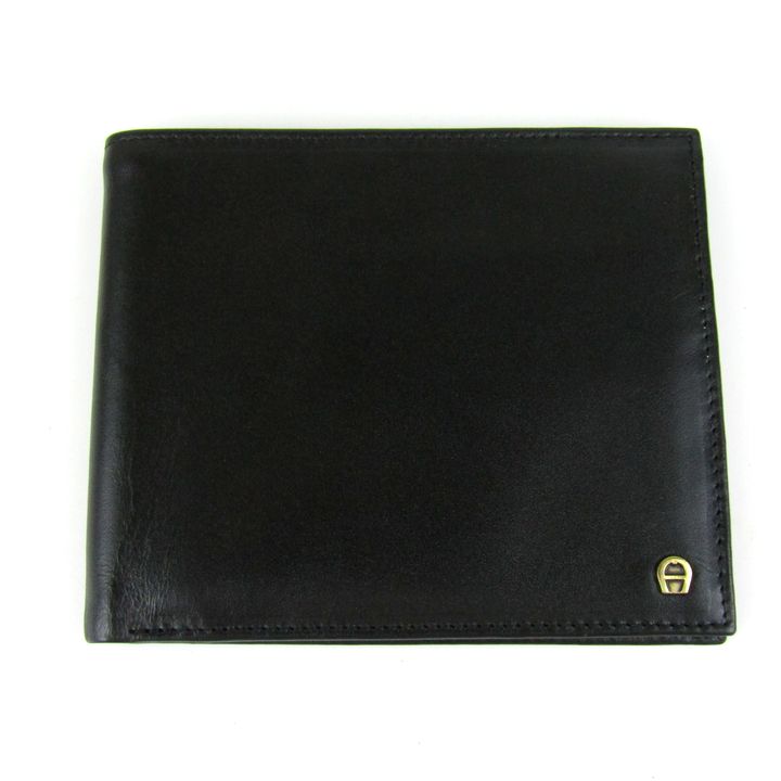 【AIGNER】黒 レザー 二つ折り財布 AIGNER】黒 レザー 二つ折り財布