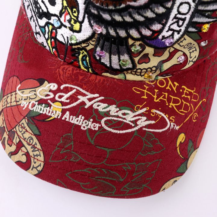 エドハーディー キャップ メッシュ スカル 帽子 ブランド メンズ ワインレッド EdHardy by Christian Audigier 【中古】｜ EdHardy by Christian Audigier｜店舗買取｜帽子＞キャップ｜USEDのアパレル通販サイト - SMASELL（スマセル）