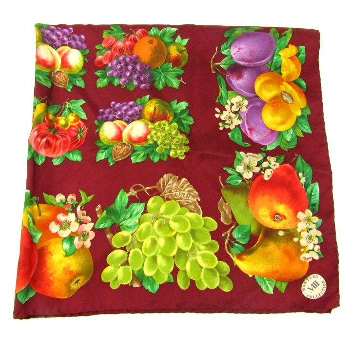 美品】MANTERO COLLECTION 大判シルクスカーフ フルーツ柄 MANTERO