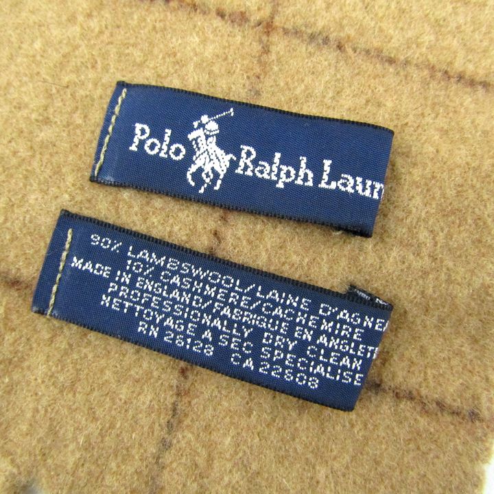 ポロ・ラルフローレン マフラー チェック柄 ロゴ刺繍 ブランド レディース メンズ ベージュ POLO RALPH LAUREN 【中古】