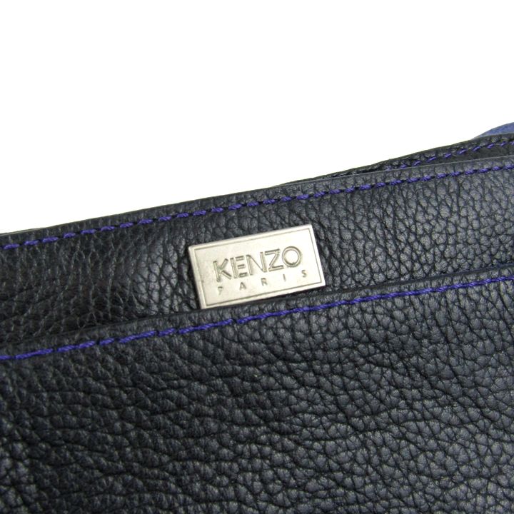 美品】KENZO レザーショルダーバッグ ブラック シボ革 フラップ