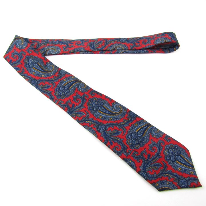 LANVIN ネクタイ ネイビー レッド ペイズリー柄 光沢 総柄 la57-w.jpg