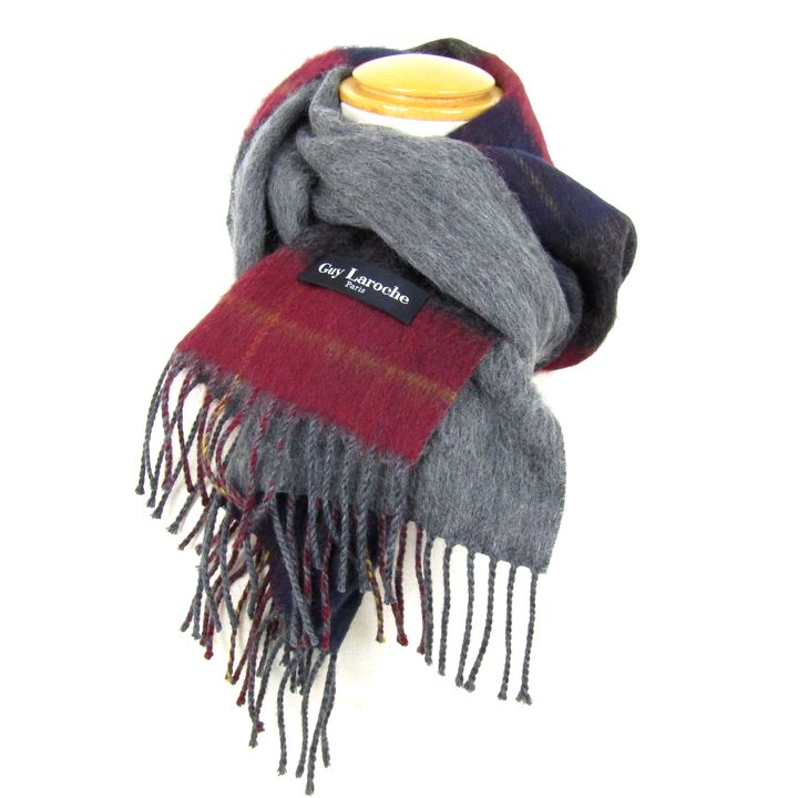 ギ・ラロッシュ マフラー 未使用 ウール カシミヤ混 チェック