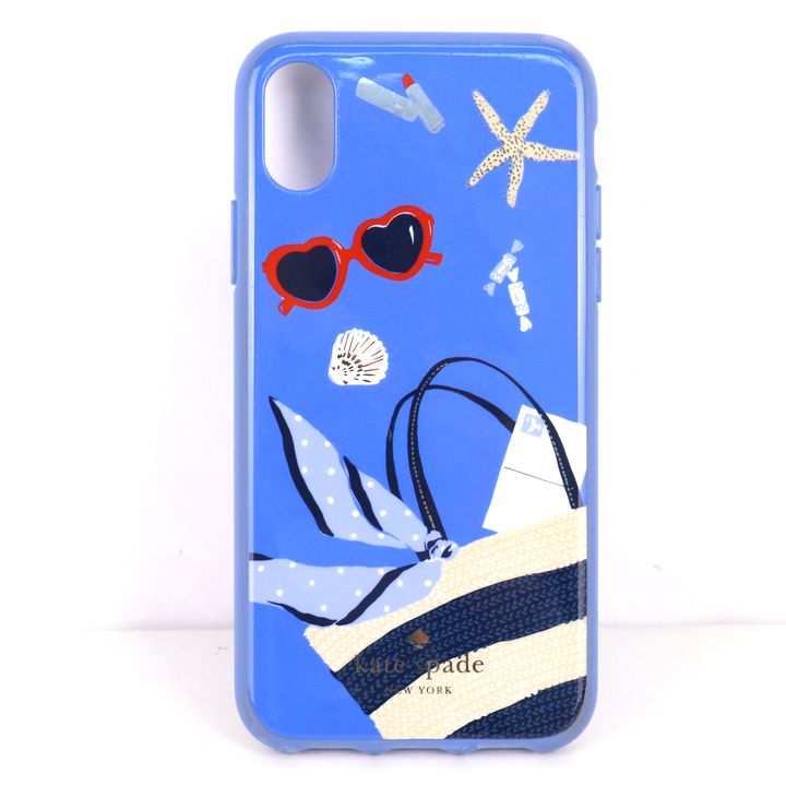 ケイトスペード iPhoneケース カバー iPhoneX 用 beach bag ブランド レディース ブルー Kate Spade 【中古】