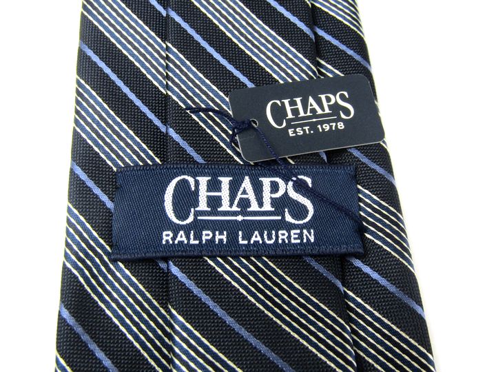 チャップス ネクタイ ストライプ柄 高級 シルク 日本製 メンズ ブラック CHAPS 【中古】