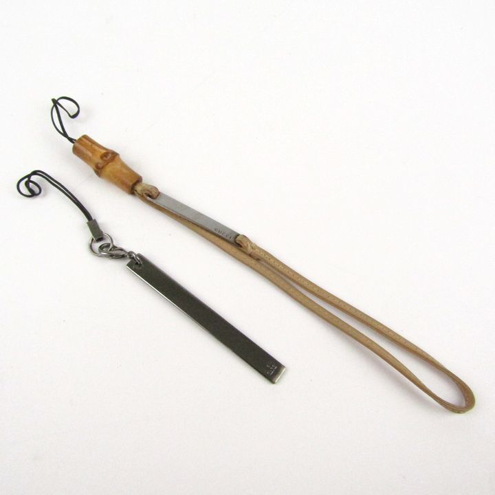 グッチ ストラップ 2点セット バンブー レザー/メタル ロゴ