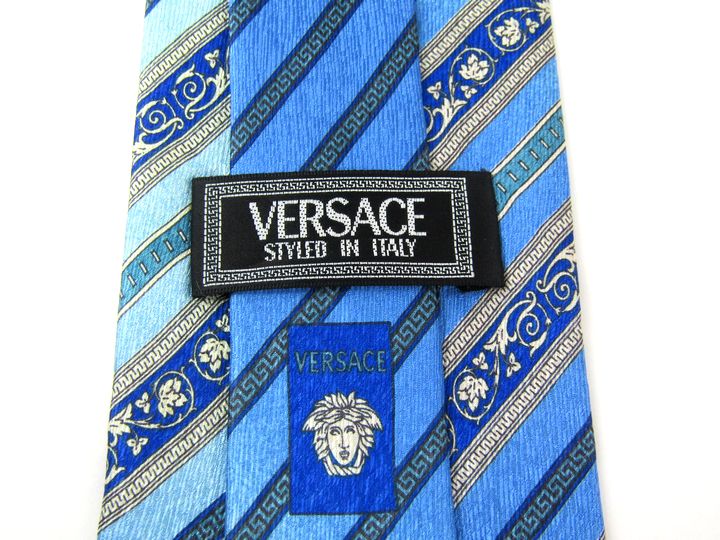 ヴェルサーチ ネクタイ ストライプ柄 高級 シルク イタリア生地 日本製 メンズ ブルー VERSACE