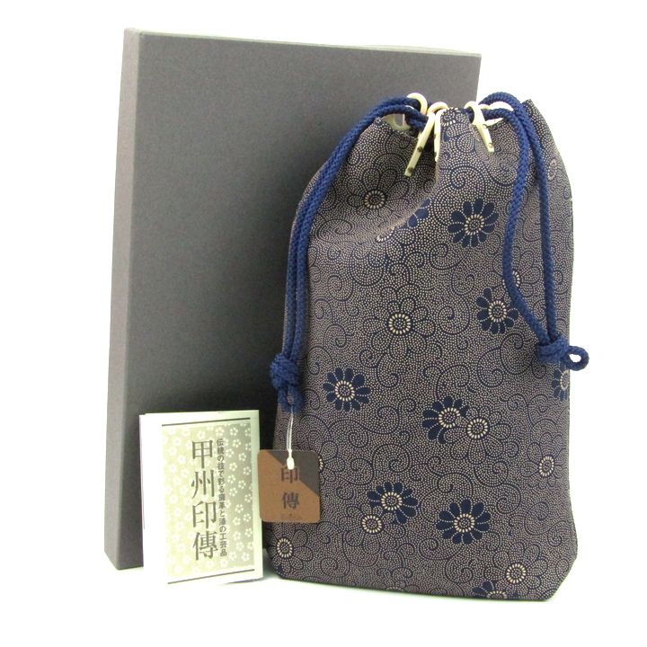 美品　甲州印伝　印傳屋　合切袋　巾着袋　未使用 印伝 【甲州印伝 印傳屋 上原勇七】合切袋 巾着【当店特別発注