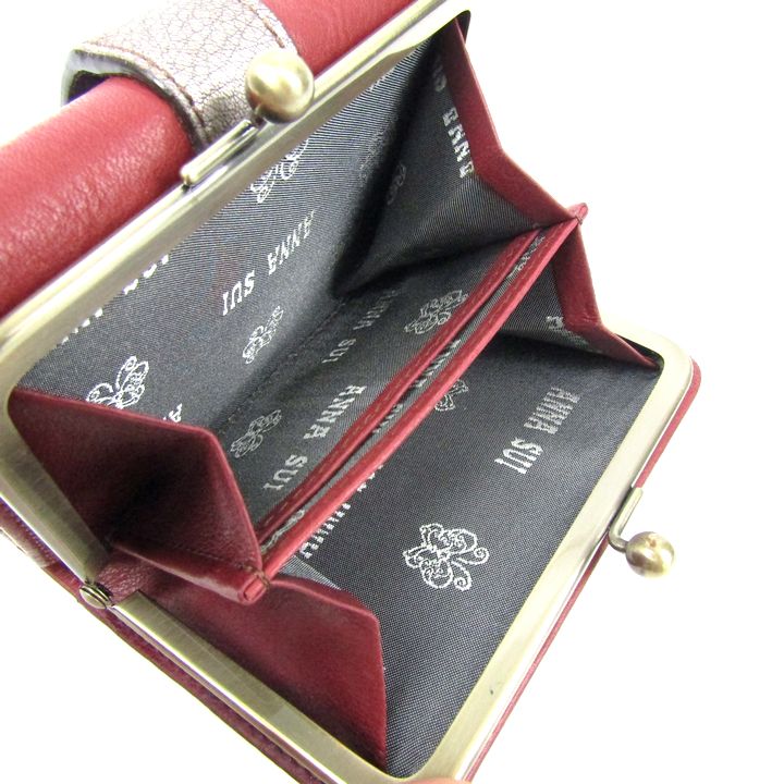 未使用　ANNA SUI アナスイ　レザー三つ折り財布　イントレチャート　ルビー 未使用 ANNA SUI アナスイ レザー三つ折り財布 イントレチャート