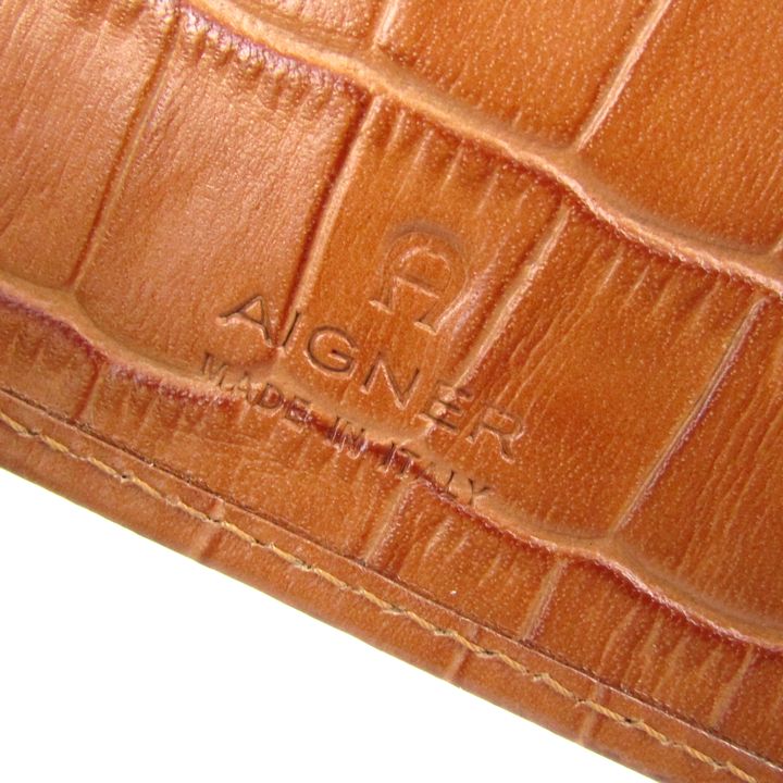 アイグナー 二つ折り財布 イタリア製 クロコ型押し レザー