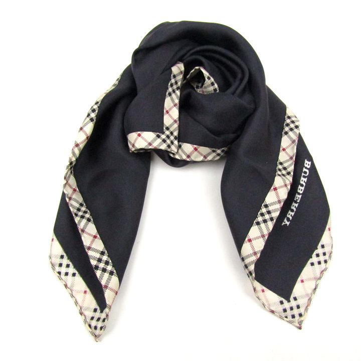 未使用 Burberry ネイビー チェック柄 シルク スカーフ ノバチェック 未使用 Burberry ネイビー チェック柄 シルク スカーフ ノバ