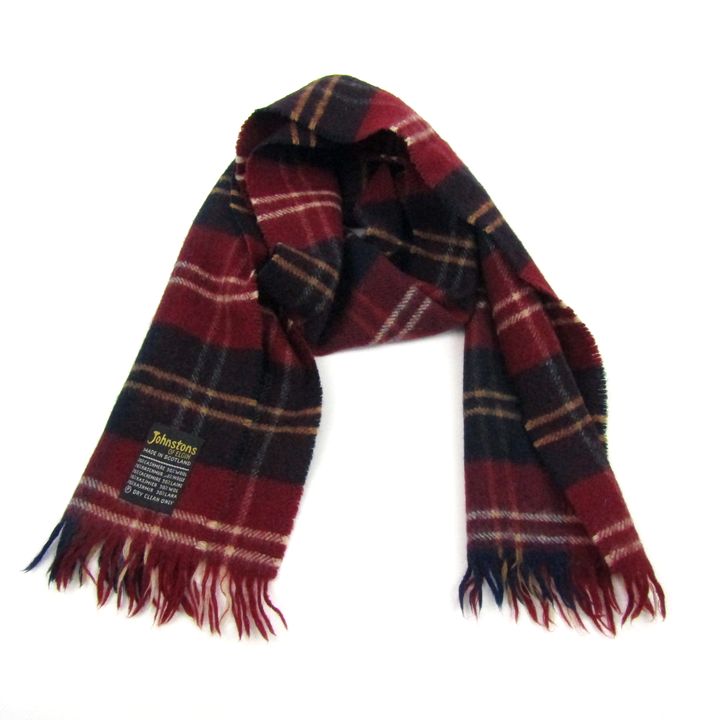 ジョンストンズ マフラー ウール カシミヤ混 チェック柄  