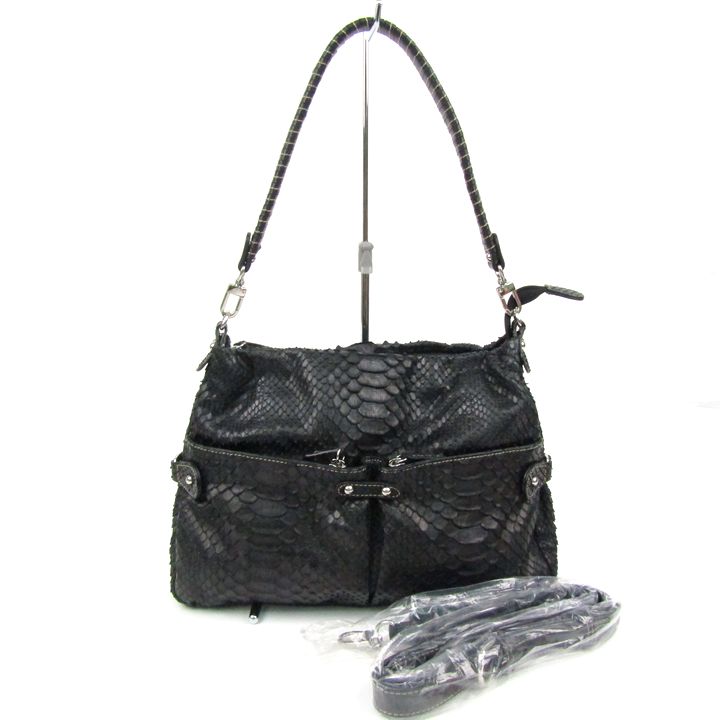 パイソン レザー 本革 ショルダーバッグ 未使用 2way 鞄 黒 レディース