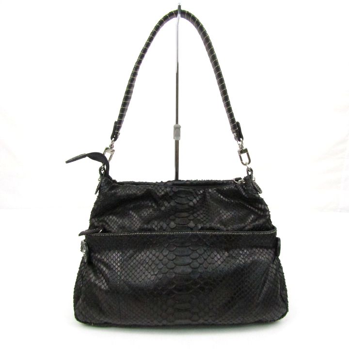 【美品】希少REAL PYTHON パイソンレザーバッグ　ショルダー パイソン レザー 本革 ショルダーバッグ 未使用 2way 鞄 黒 レディース