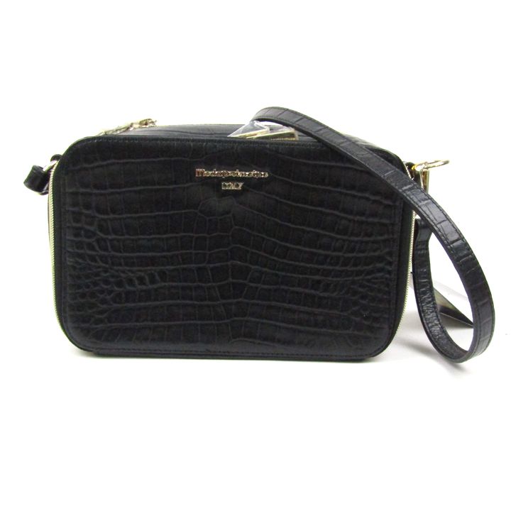 【美品】モーダプリンチペ　ブラックレザーショルダーバッグ モーダプリンチペ ショルダーバッグ 未使用 クロコ型押し レザー 本革