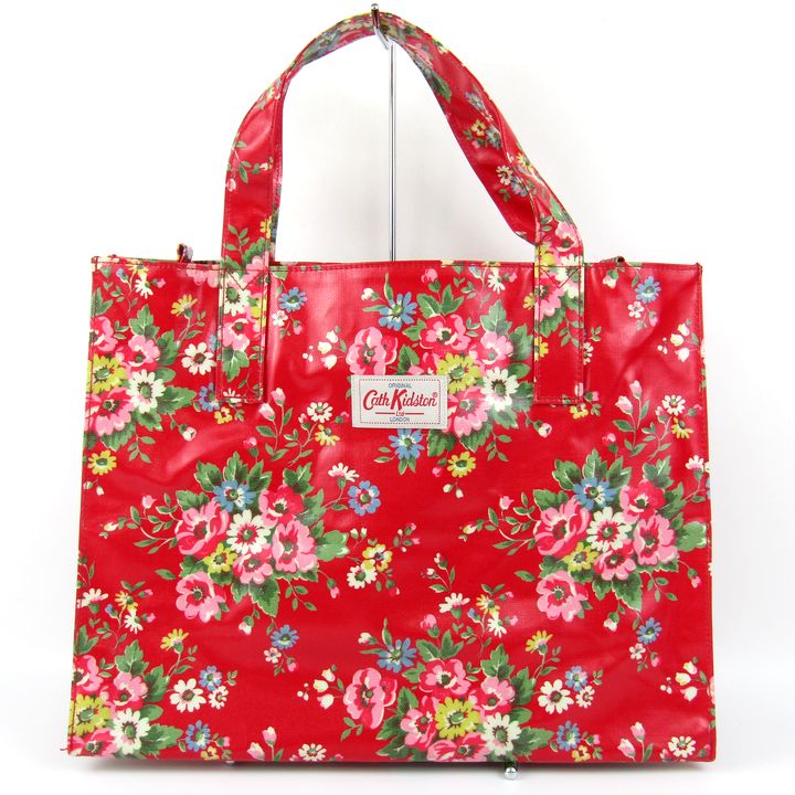 かわいい　キャスキッドソン　トートバッグ ハンドバッグ 花柄 キャンバス スクエア 赤 レッド ピンク レディース　Cath Kidston キャスキッドソン トートバッグ 花柄 PVC 鞄 カバン ブランド