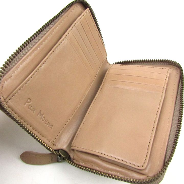 ピュアモエナ 二つ折り財布 レザー 小銭入れ有り メッシュ ウォレット ブランド レディース ベージュ Pua Moena ピュアモエナ 二つ折り財布 レザー 小銭入れ有り メッシュ ウォレット