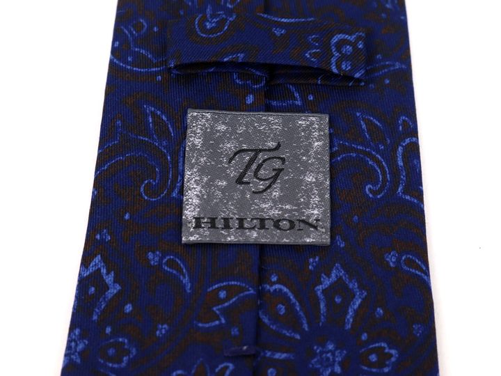 ヒルトン ネクタイ 総柄 ペイズリー 高級 シルク 日本製 イタリア生地 メンズ ネイビー HILTON 【中古】